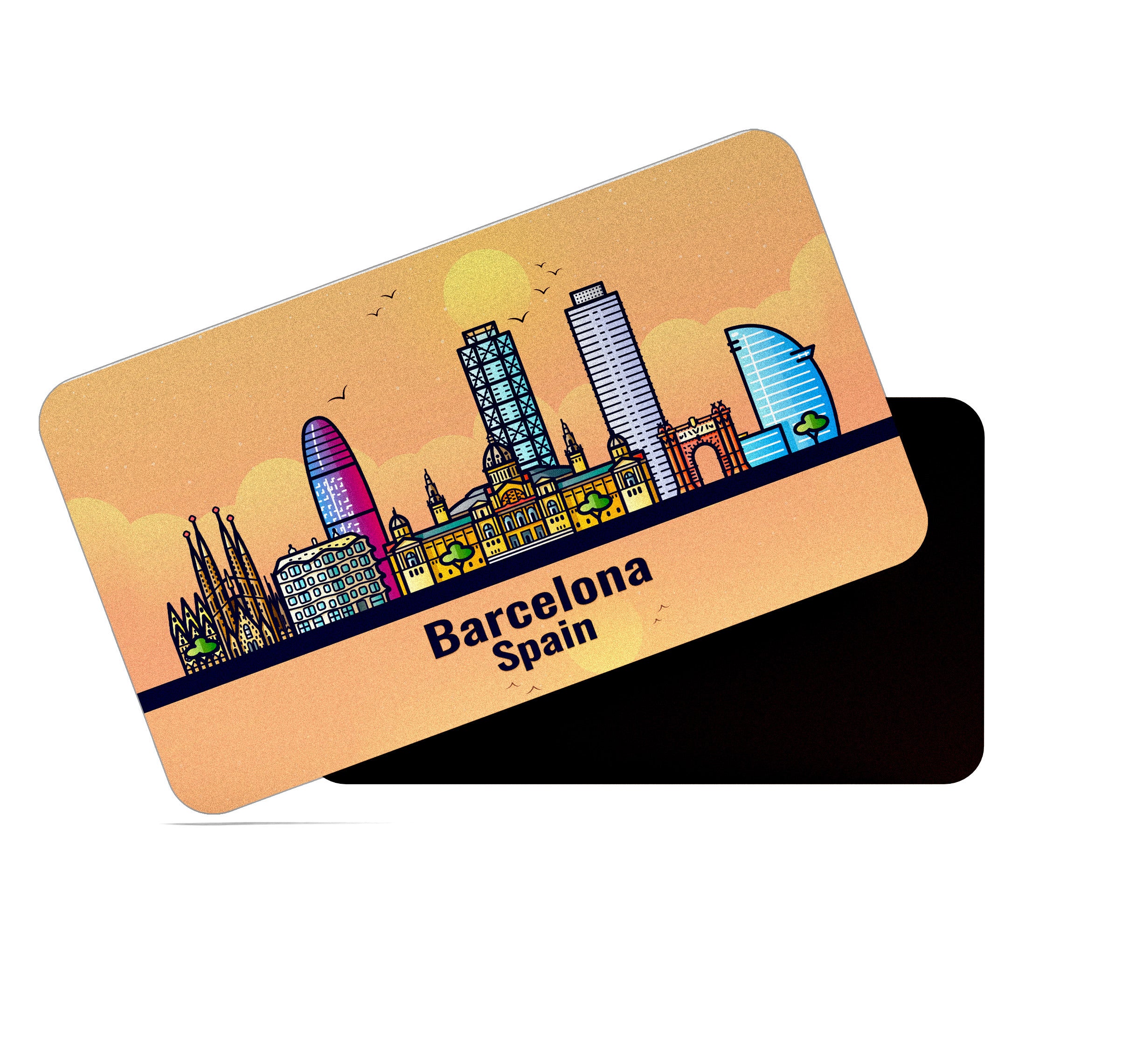 dhcrafts Rectangular Fridge Magnet Orange Spain Barcelona Design Pack of 1 (8.6cm x 5.4cm)